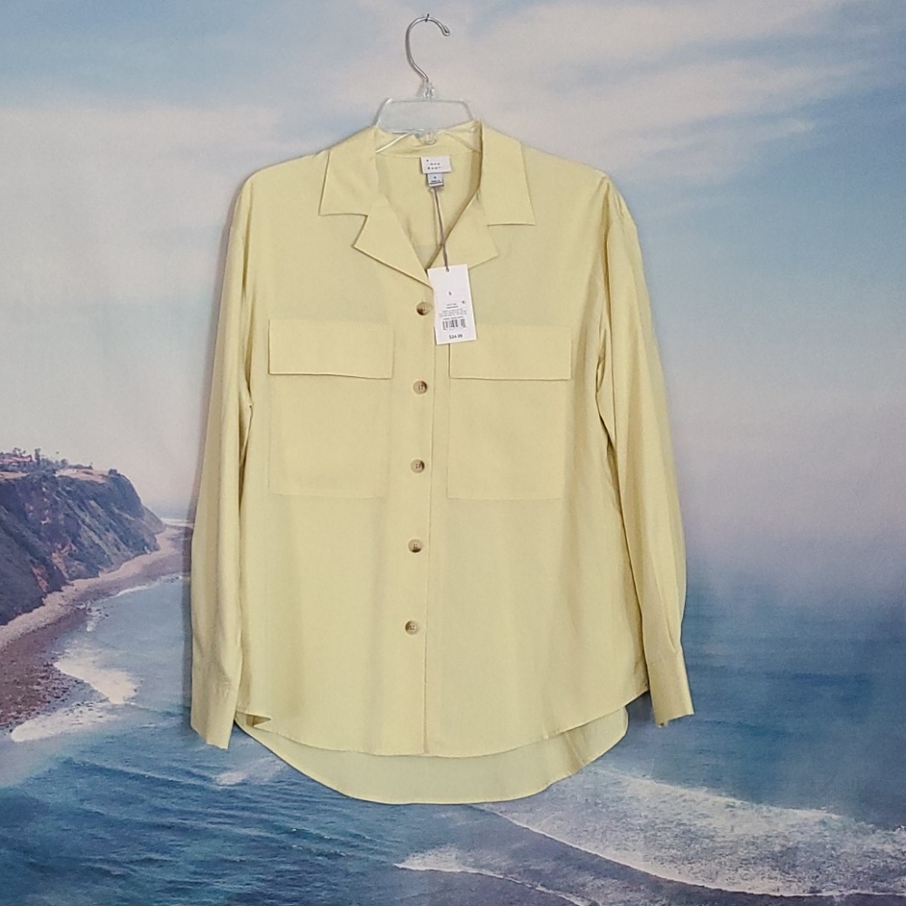 Women's Long Sleeve Button Up Lemon Yellow Shirt S